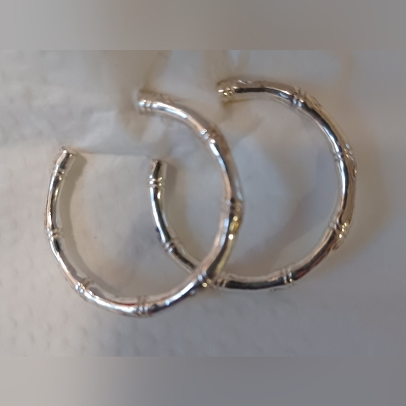 WOMENS STERLING SILVER HOOP EARRINGS 1". - Picture 2 of 4